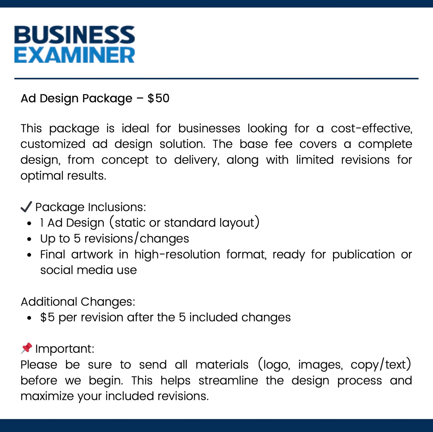 Business Examiner Ad Design/Update Services